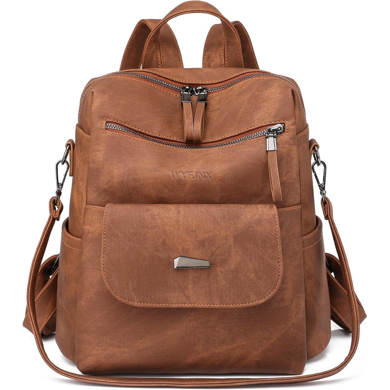 PU Leather Travel Backpack for Women Shoulder Bags Fashion Handbag, Brown