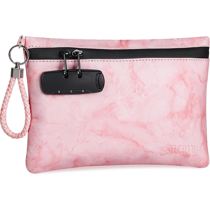 PU Leather Travel Smell Proof Bag with Combination Lock, Pink