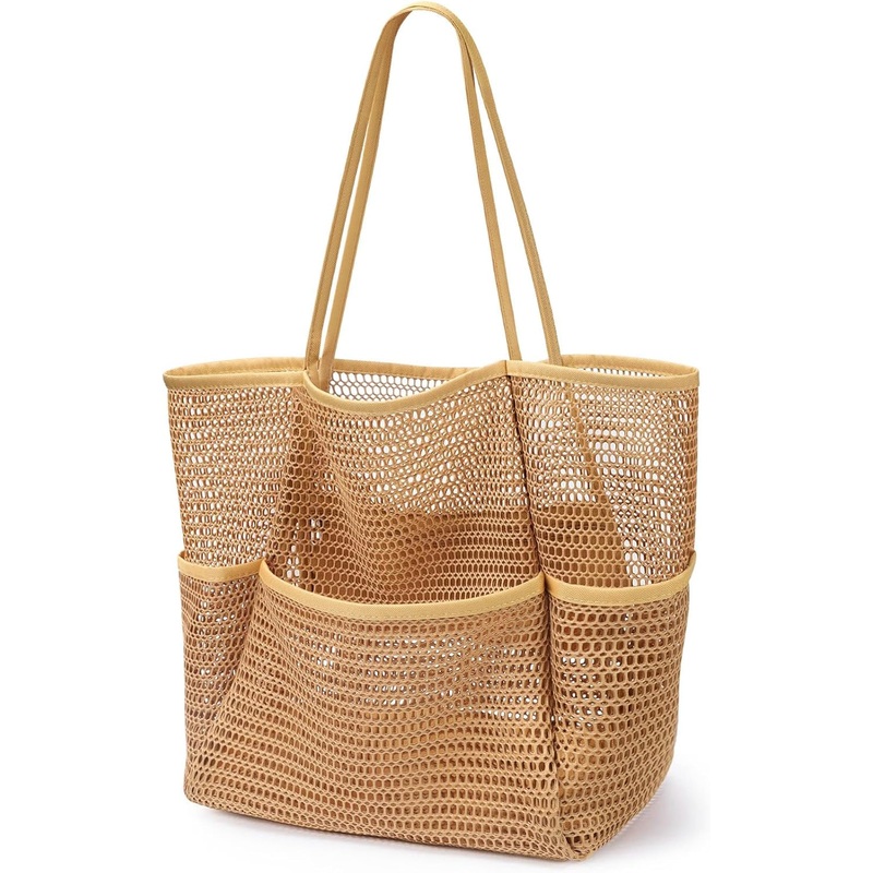 Sandproof Beach Tote Bags for Women, Foldable Mesh Swimming Pool Travel Bags