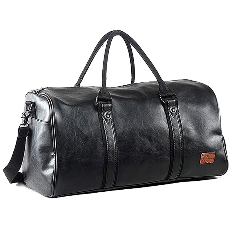 seyfocnia Weekend Travel Duffel Bag With Shoe Pouch, Leather Carry On Bag