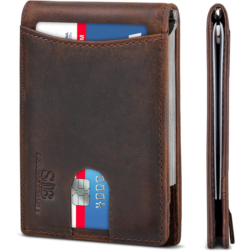 Slim Bifold Wallets for Men with Money Clip, Genuine Leather Front Pocket Wallets