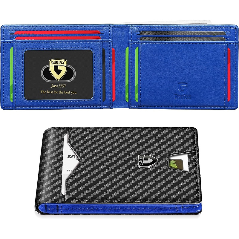 Slim Genuine Leather Bifold Wallet For Men - Blue & Carbon Black