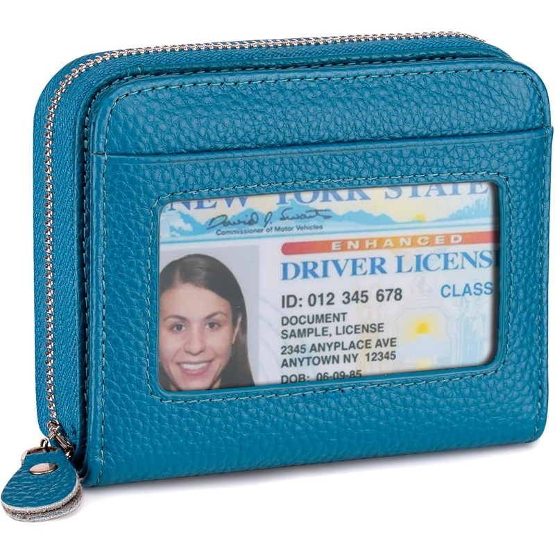 Small Genuine Leather Coin Wallet for Women with ID Window