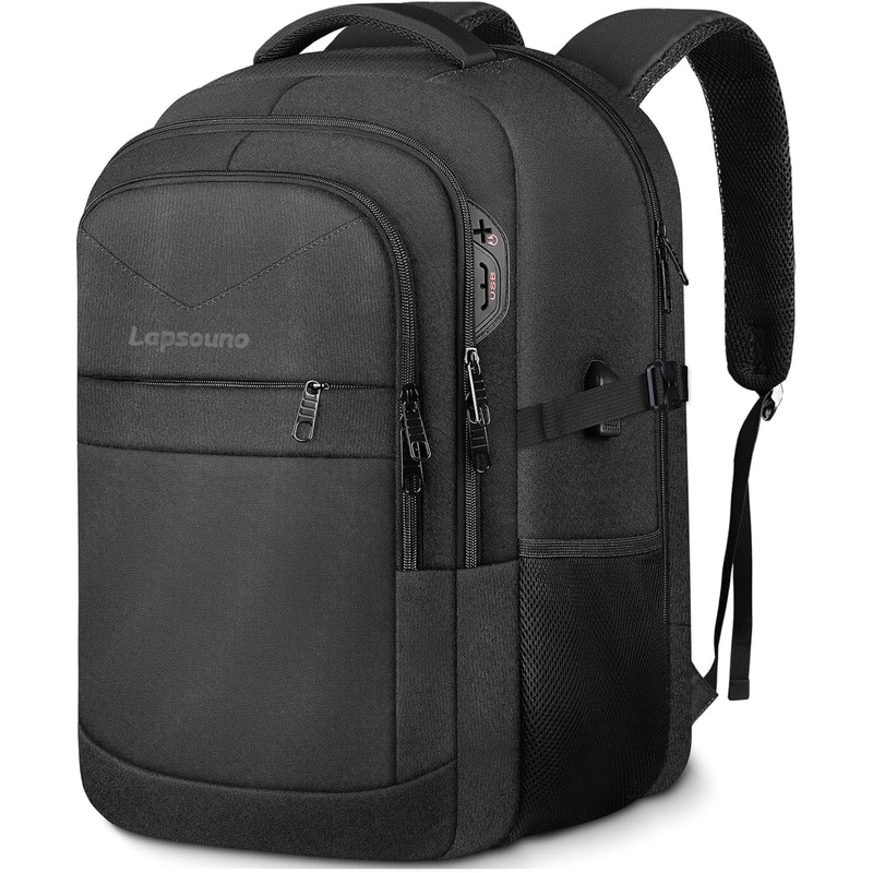 Travel Backpack, Large Carry on Backpack, 17 Inch Laptop Bag, Big Sturdy Tsa-Friendly with USB Port College School Rucksack Bag, Gifts for Him Men Women, Black