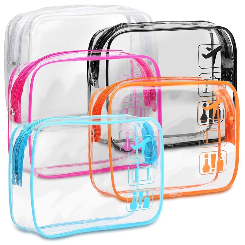 TSA Approved Clear Toiletry Bag, Carry on Travel Makeup Bag, Quart Size, 5 Pack (for age 12 or above)