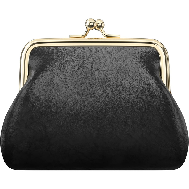 Vintage-style PU Leather Coin Wallets with Kiss-lock, Black