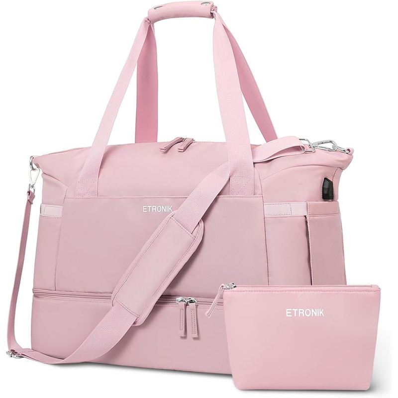 Weekend Travel Bag for Women Gym Bag With USB Charging Port - Pink