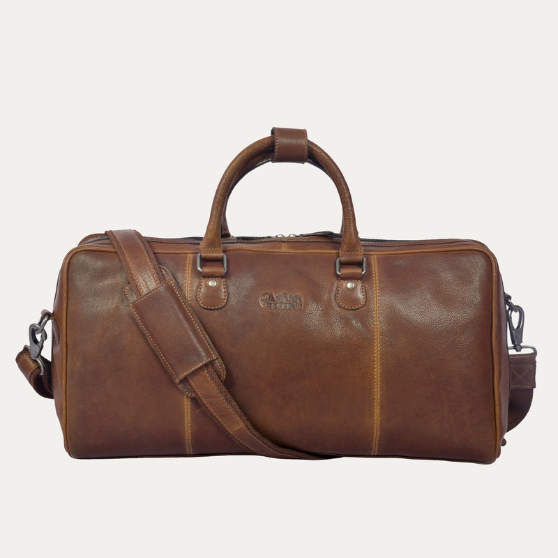 Aaron Leather Goods Premium Leather Duffel Bag - Brown