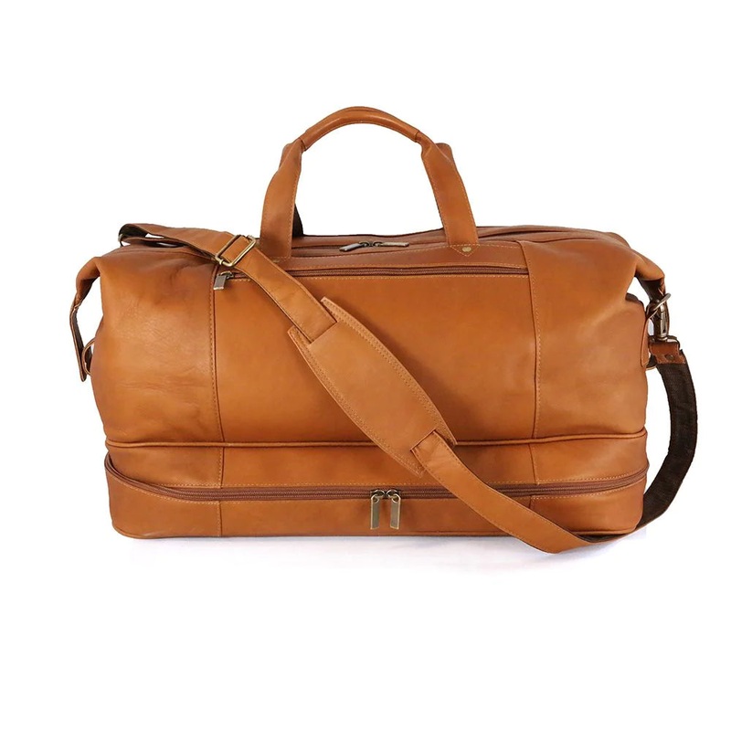 DayTrekr Leather Drop-Bottom Duffel- Tan