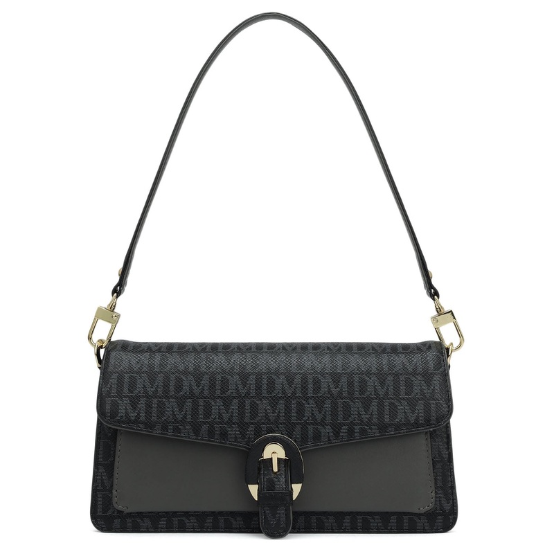 Small Monogram Plain Leather Baguette  - Black