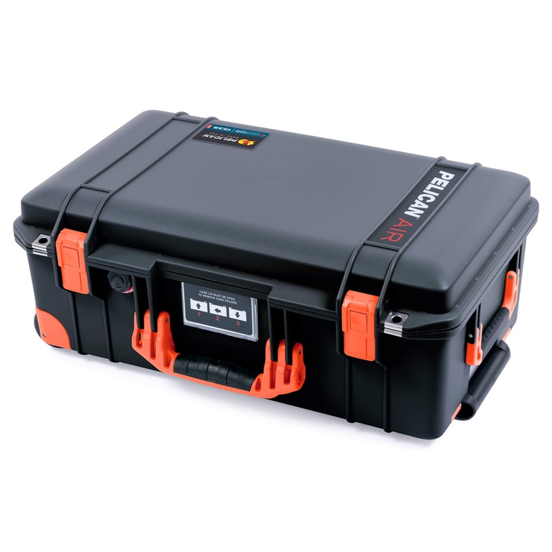 Pelican 1535 Air Case, Black with Orange Handles, Latches & Trolley