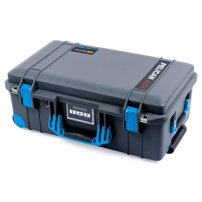 Pelican 1535 Air Case, Charcoal with Blue Handles, Latches & Trolley