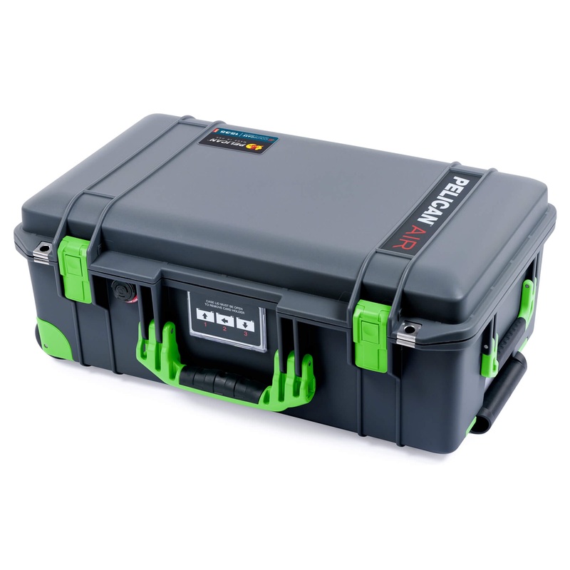 Pelican 1535 Air Case, Charcoal with Lime Green Handles, Latches & Trolley