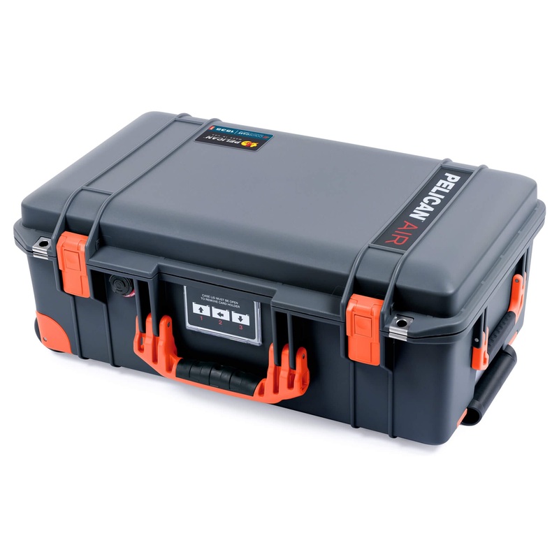 Pelican 1535 Air Case, Charcoal with Orange Handles, Latches & Trolley