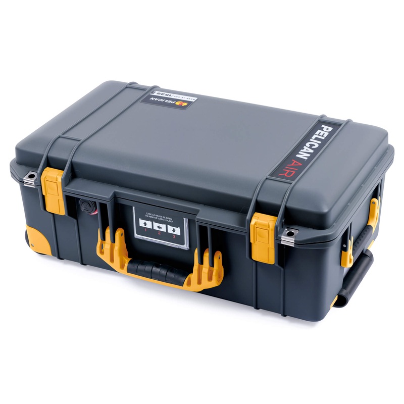 Pelican 1535 Air Case, Charcoal with Yellow Handles, Latches & Trolley