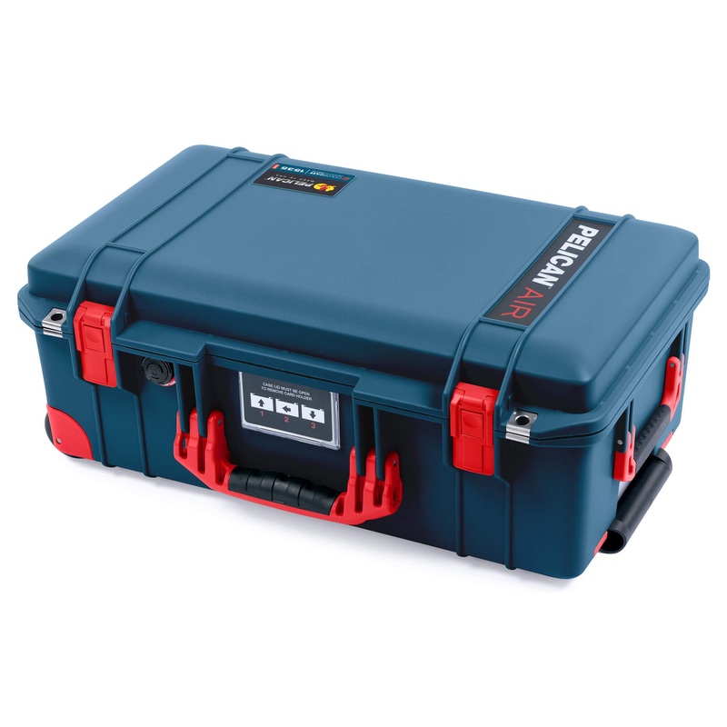 Pelican 1535 Air Case, Deep Pacific with Red Handles, Latches & Trolley