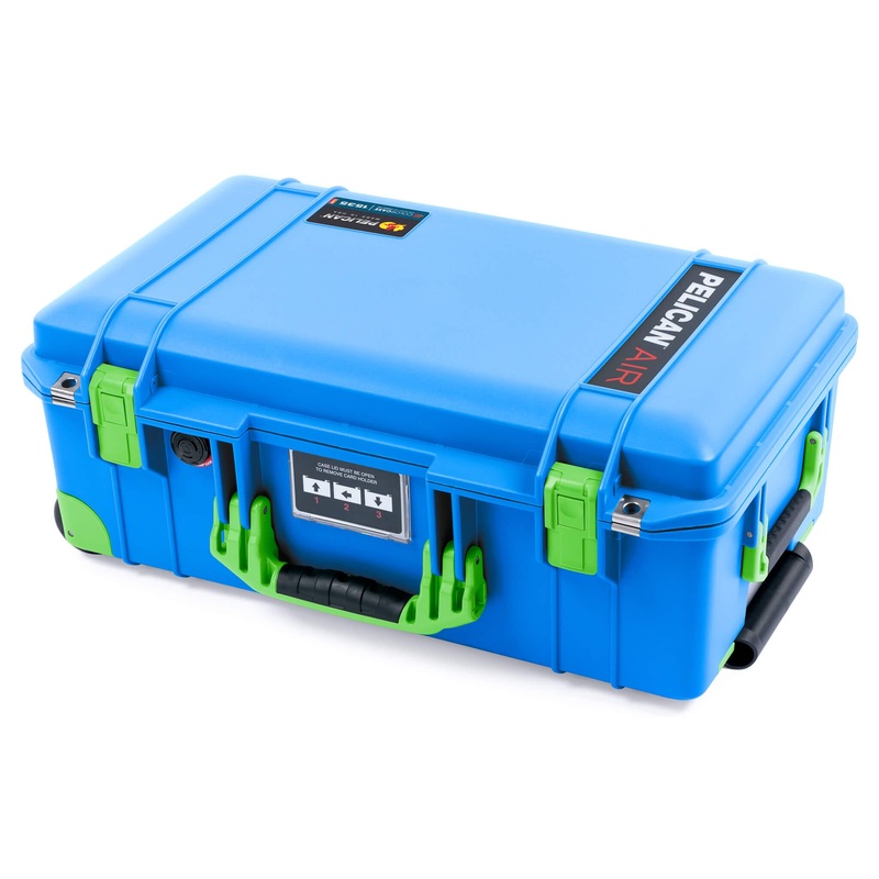 Pelican 1535 Air Case, Electric Blue with Lime Green Handles, Latches & Trolley