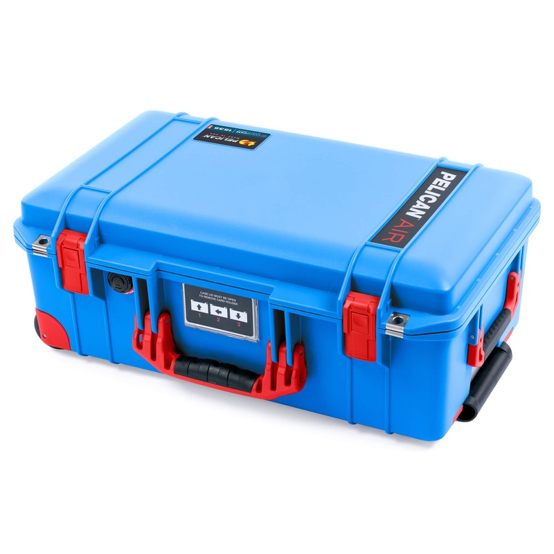 Pelican 1535 Air Case, Electric Blue with Red Handles, Latches & Trolley