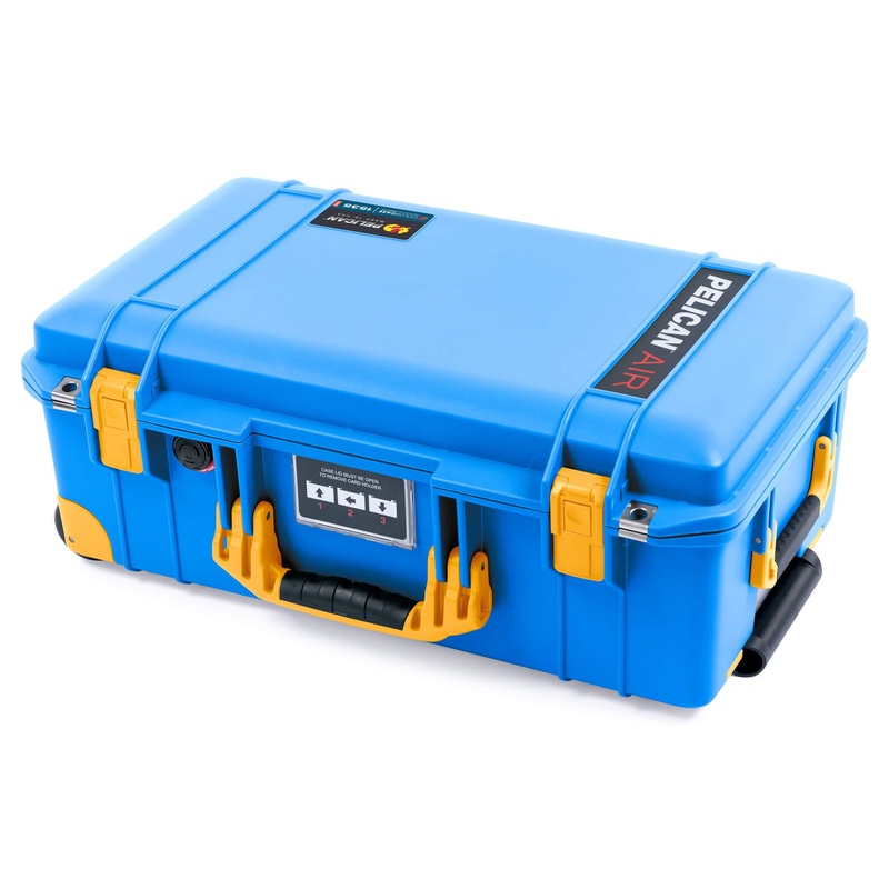 Pelican 1535 Air Case, Electric Blue with Yellow Handles, Latches & Trolley