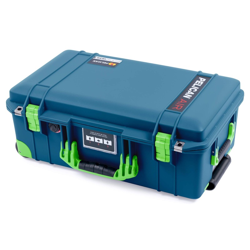 Pelican 1535 Air Case, Indigo with Lime Green Handles, Latches & Trolley