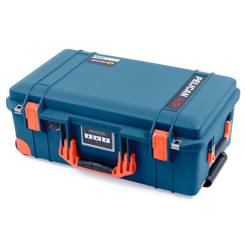 Pelican 1535 Air Case, Indigo with Orange Handles, Latches & Trolley