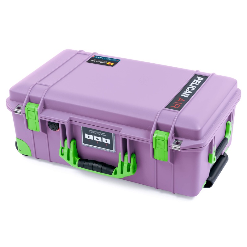 Pelican 1535 Air Case, Lilac with Lime Green Handles, Latches & Trolley