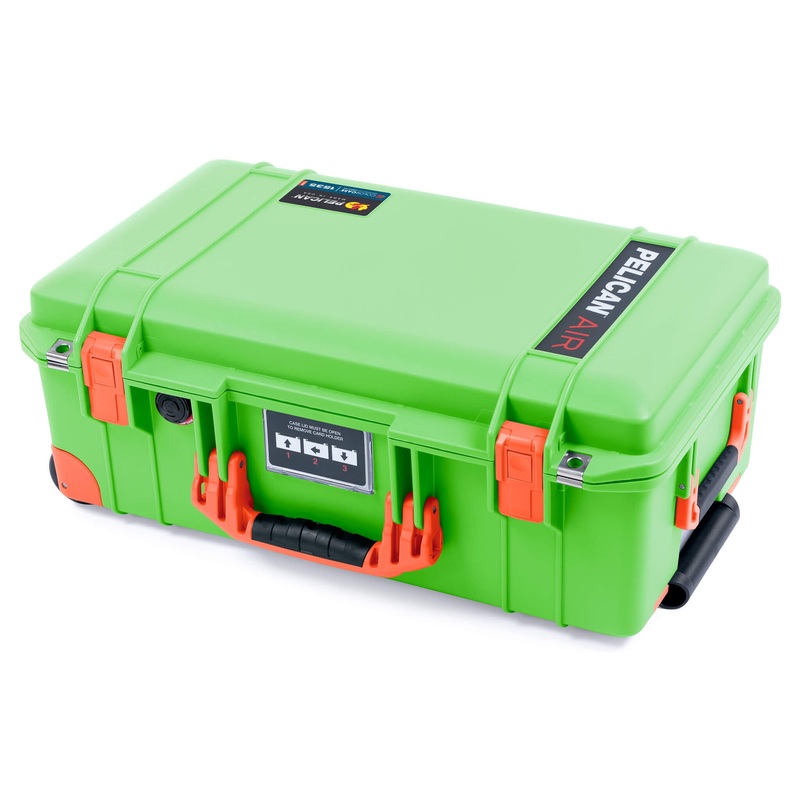 Pelican 1535 Air Case, Lime Green with Orange Handles, Latches & Trolley