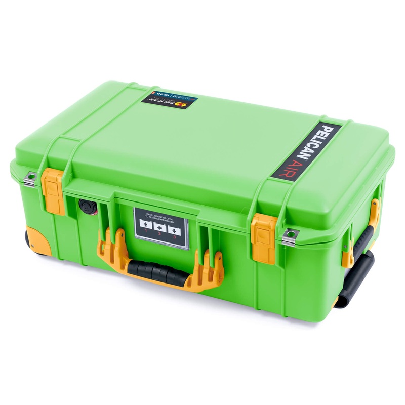Pelican 1535 Air Case, Lime Green with Yellow Handles, Latches & Trolley