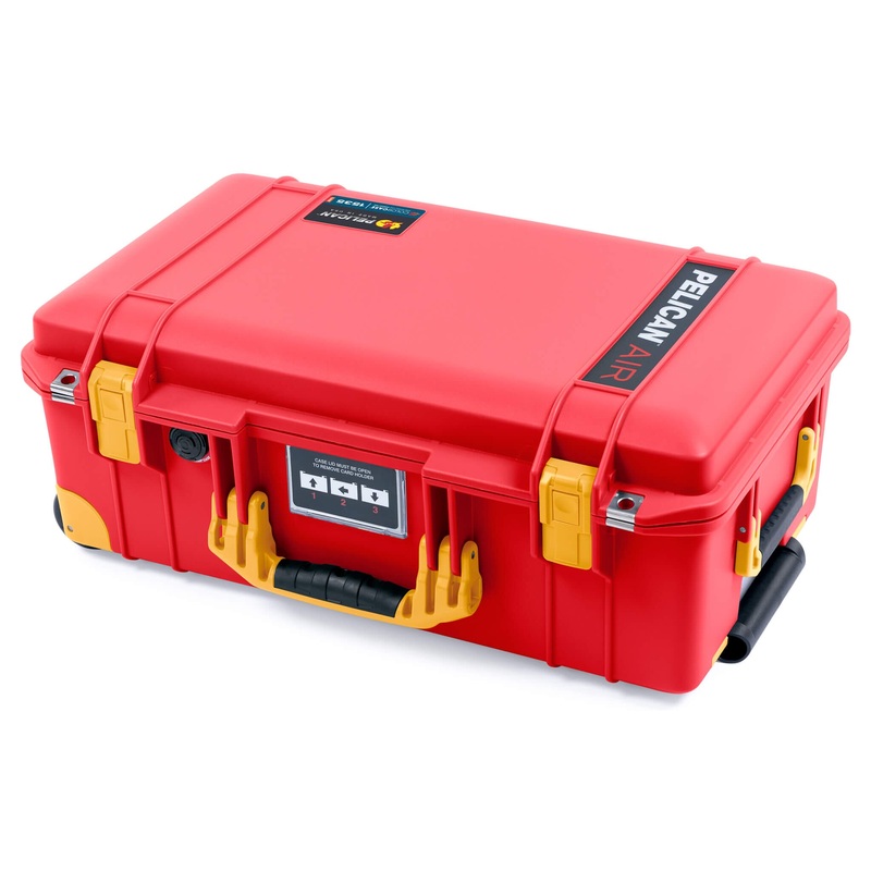 Pelican 1535 Air Case, Red with Yellow Handles, Latches & Trolley