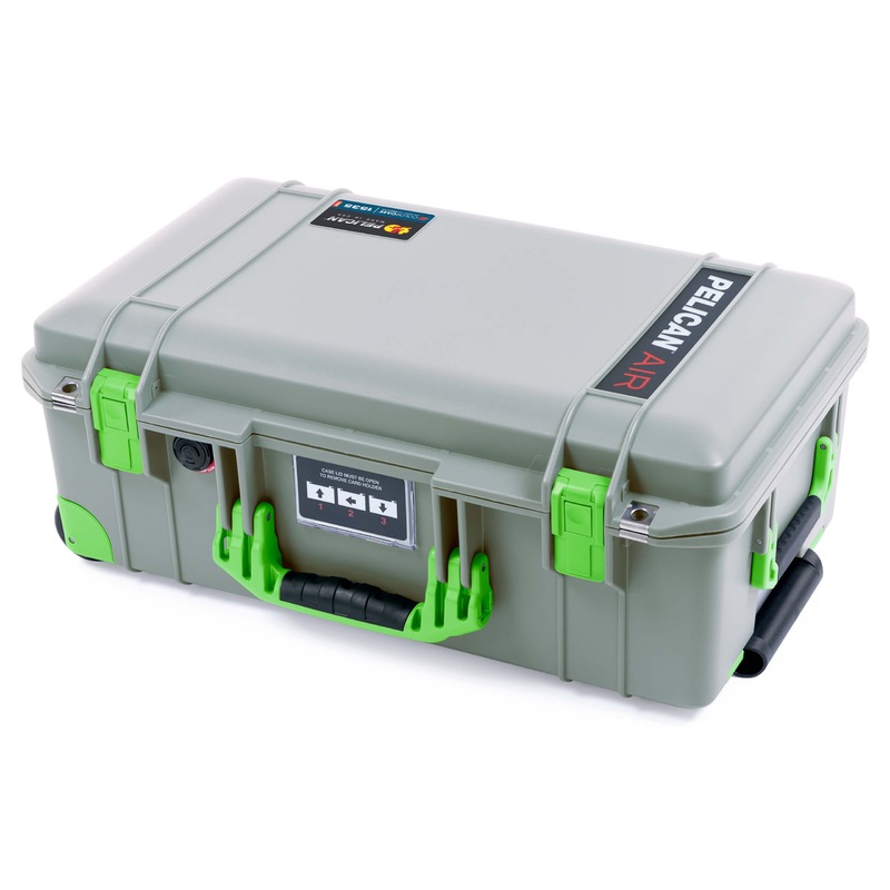 Pelican 1535 Air Case, Sage with Lime Green Handles, Latches & Trolley