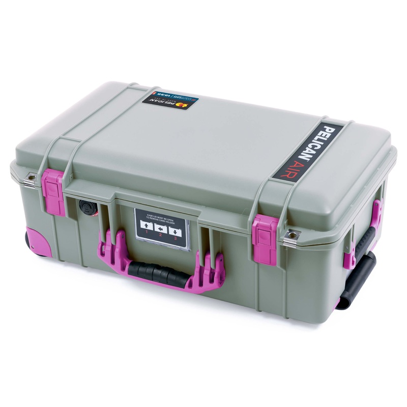 Pelican 1535 Air Case, Sage with Magenta Handles, Latches & Trolley