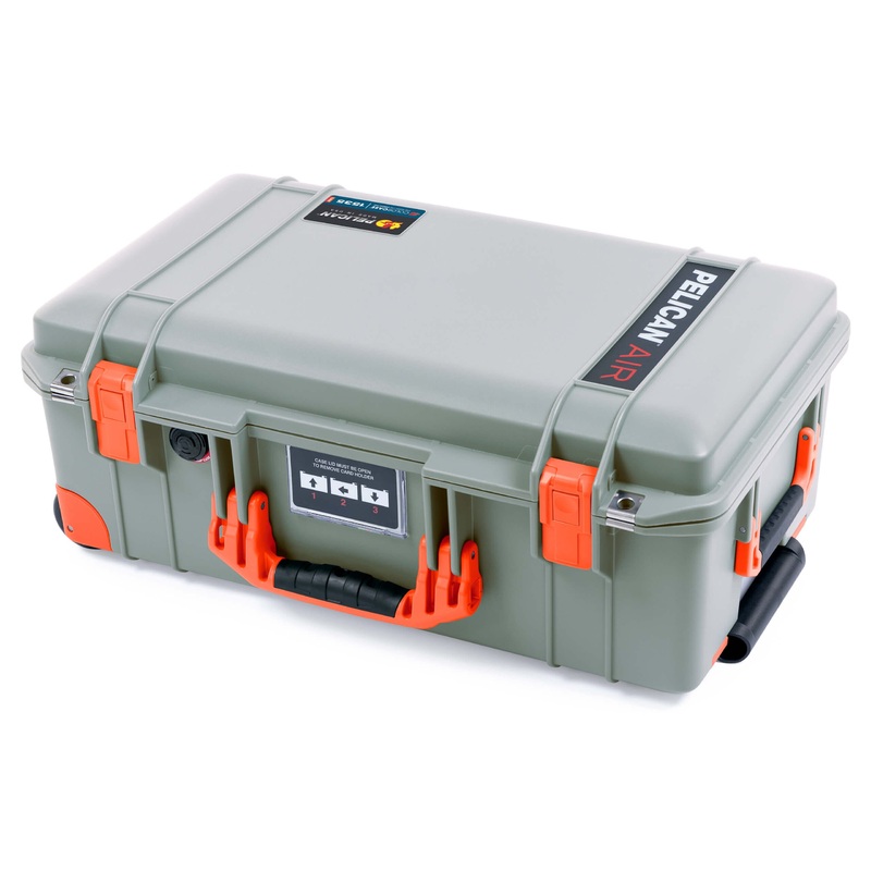 Pelican 1535 Air Case, Sage with Orange Handles, Latches & Trolley