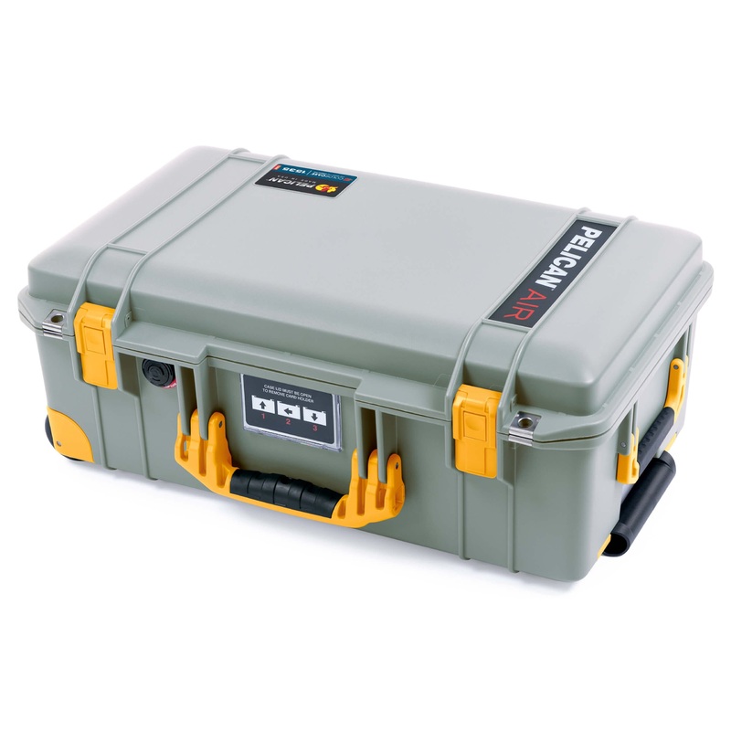 Pelican 1535 Air Case, Sage with Yellow Handles, Latches & Trolley