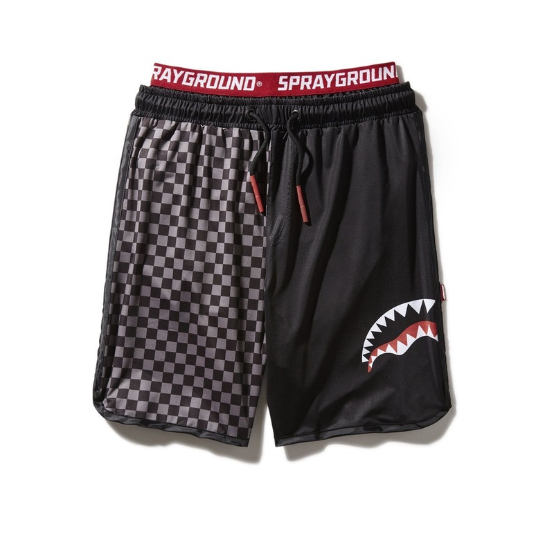 GREY CHECKERED SPLIT CORTO SWIM TRUNKS