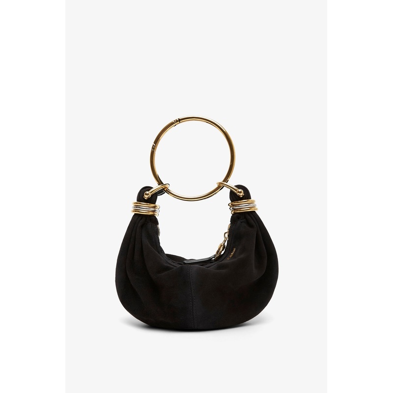 Bracelet black mini suede hobo bag