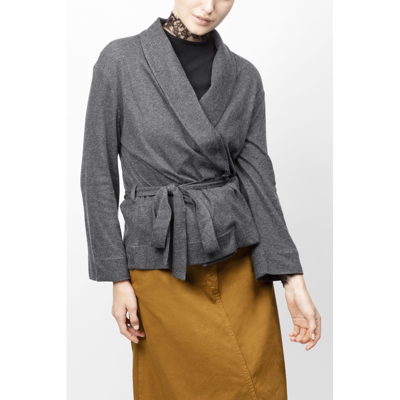 Tie-waist Knitted Jacket In Cotton And Cashmere Blend