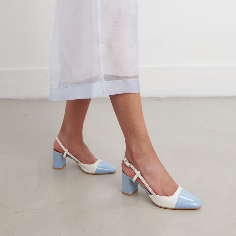 264- Dhapop Vernis/cuir Bleu-Ciel-ecru