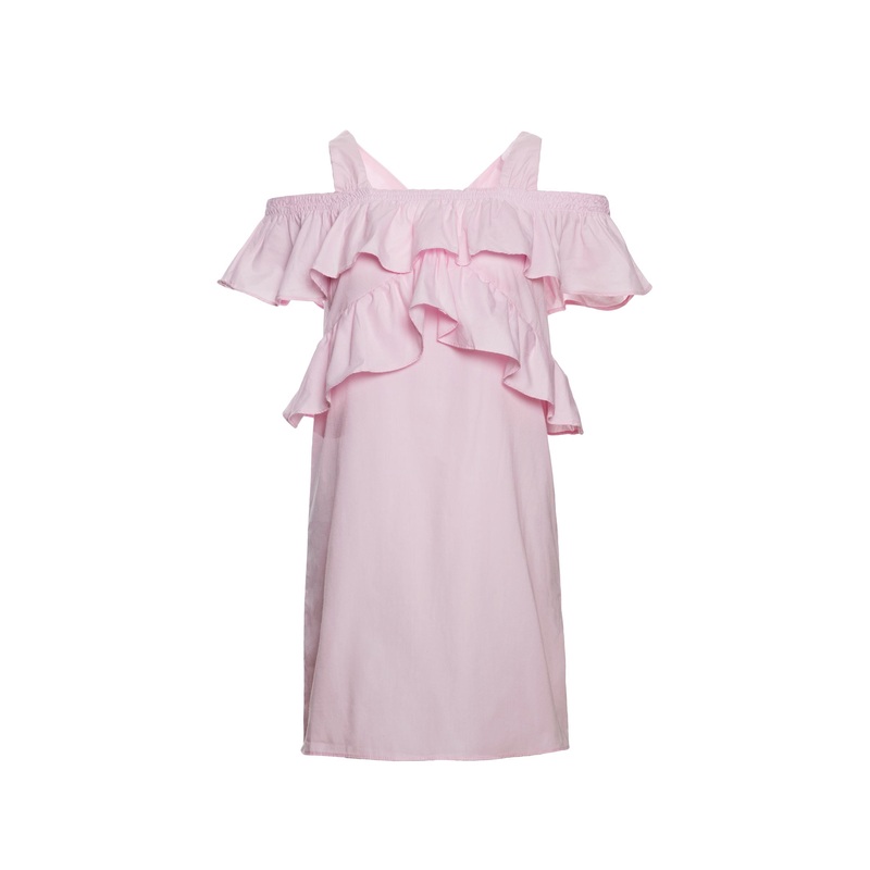 Elastic Cold-shoulder Dress With Ruffles