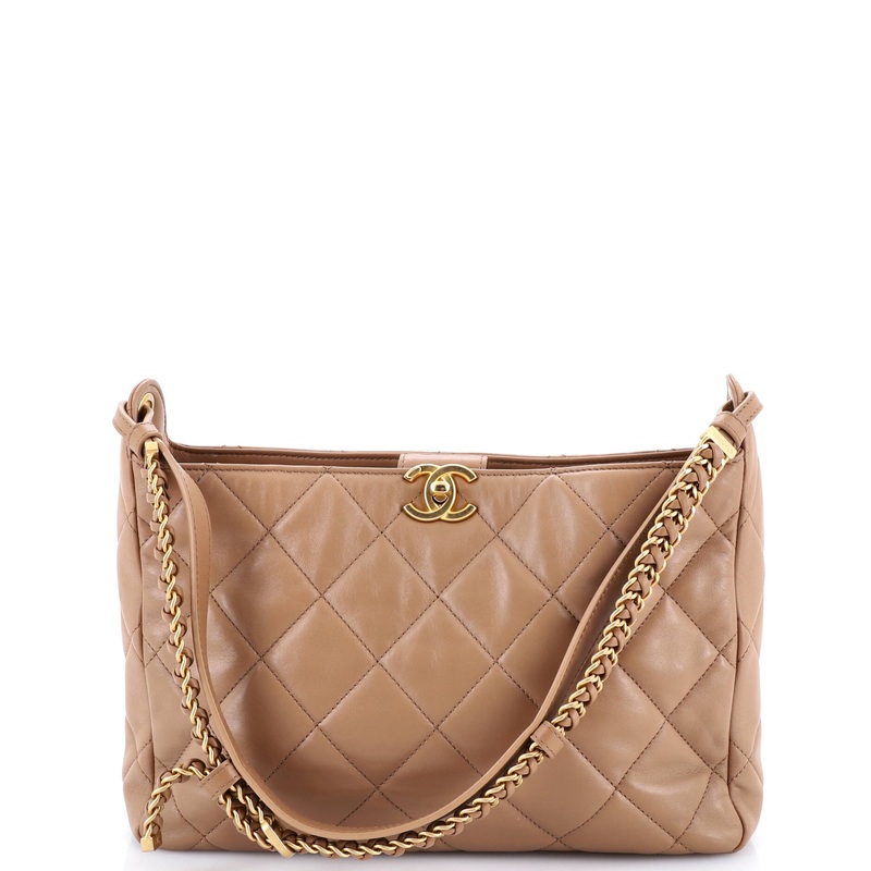 CC Turnlock Belted Chain Handle Hobo Quilted Lambskin Medium