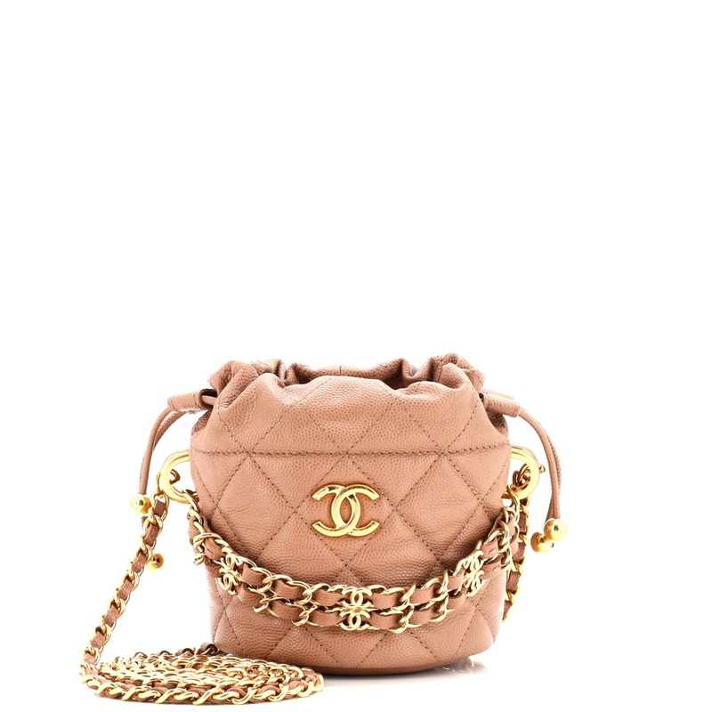 Coco First Bucket Clutch With Chain Quilted Caviar Mini
