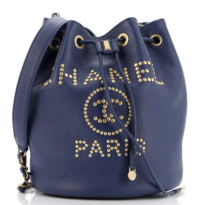 Deauville Drawstring Bucket Bag Studded Caviar Medium