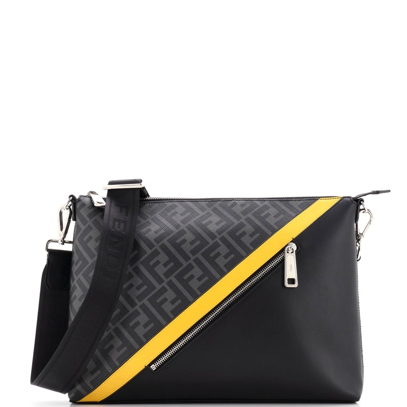 Front Zip Messenger Zucca Coated Canvas and Leather Large