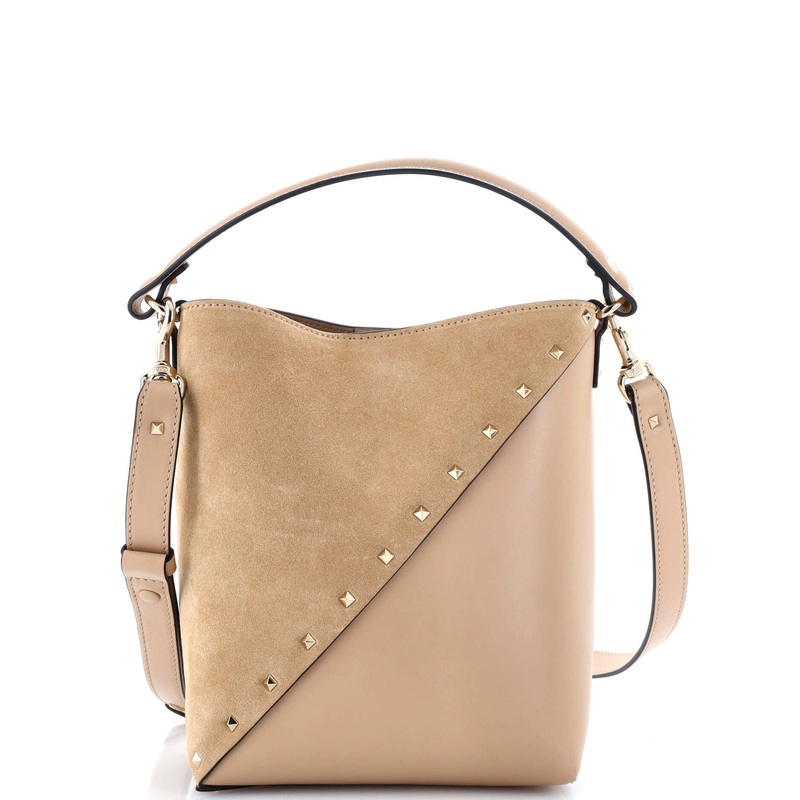 Rockstud Wispy Bucket Bag Leather and Suede Small