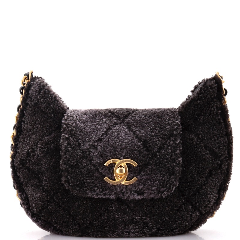 CC Flap Chain Around Hobo Quilted Shearling