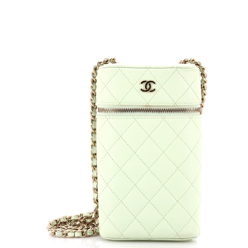 Classic Vanity Phone Holder with Chain Quilted Caviar