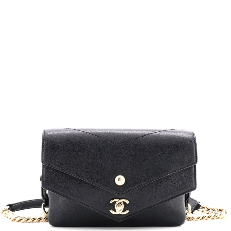 Double Flap Waist Bag Chevron Sheepskin