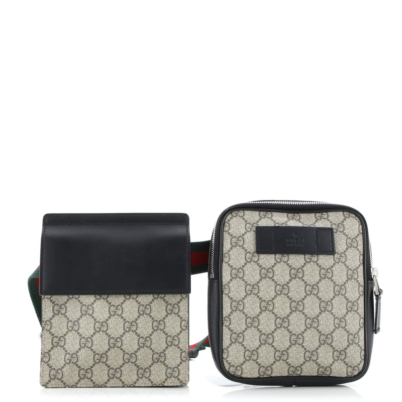 Double Web Belt Bag GG Coated Canvas with Leather