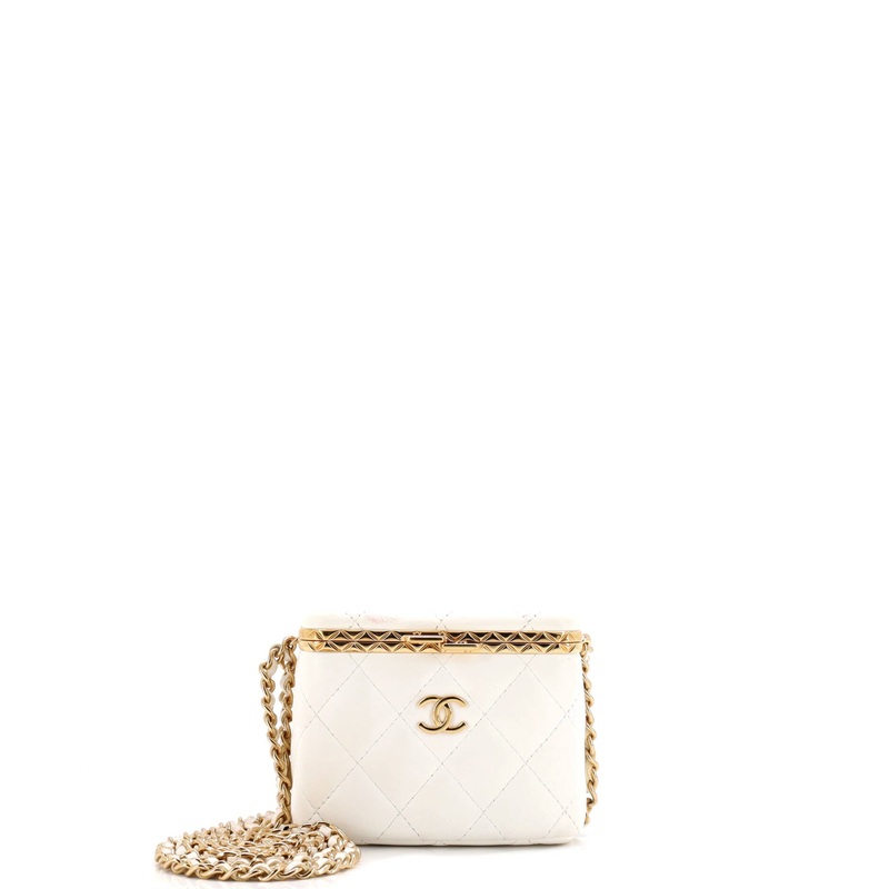 Lock Frame Vanity Case with Chain Quilted Lambskin Small