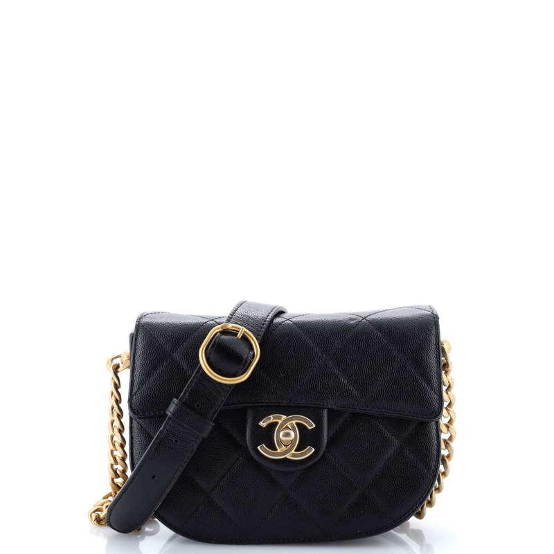 Moon Flap Messenger Bag Quilted Caviar Mini