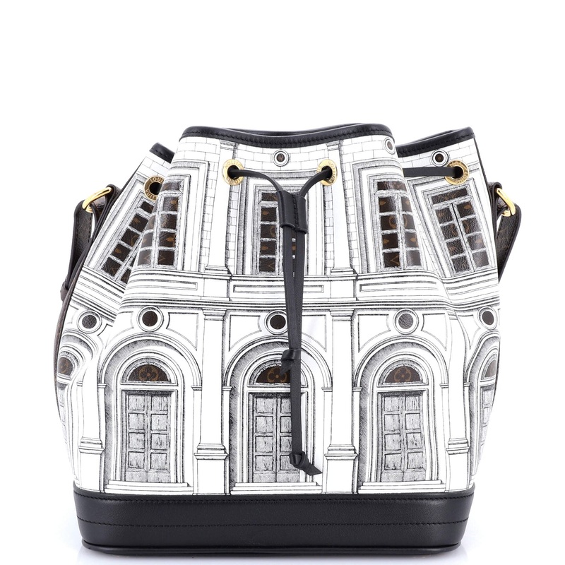 Noe Handbag Limited Edition Fornasetti Architettura Print Leather and Monogram Canvas MM